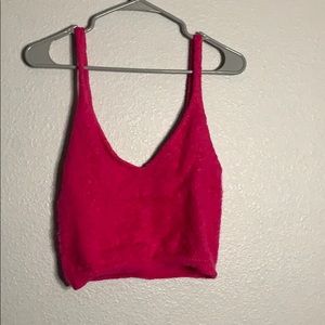 Hot pink fuzzy crop top